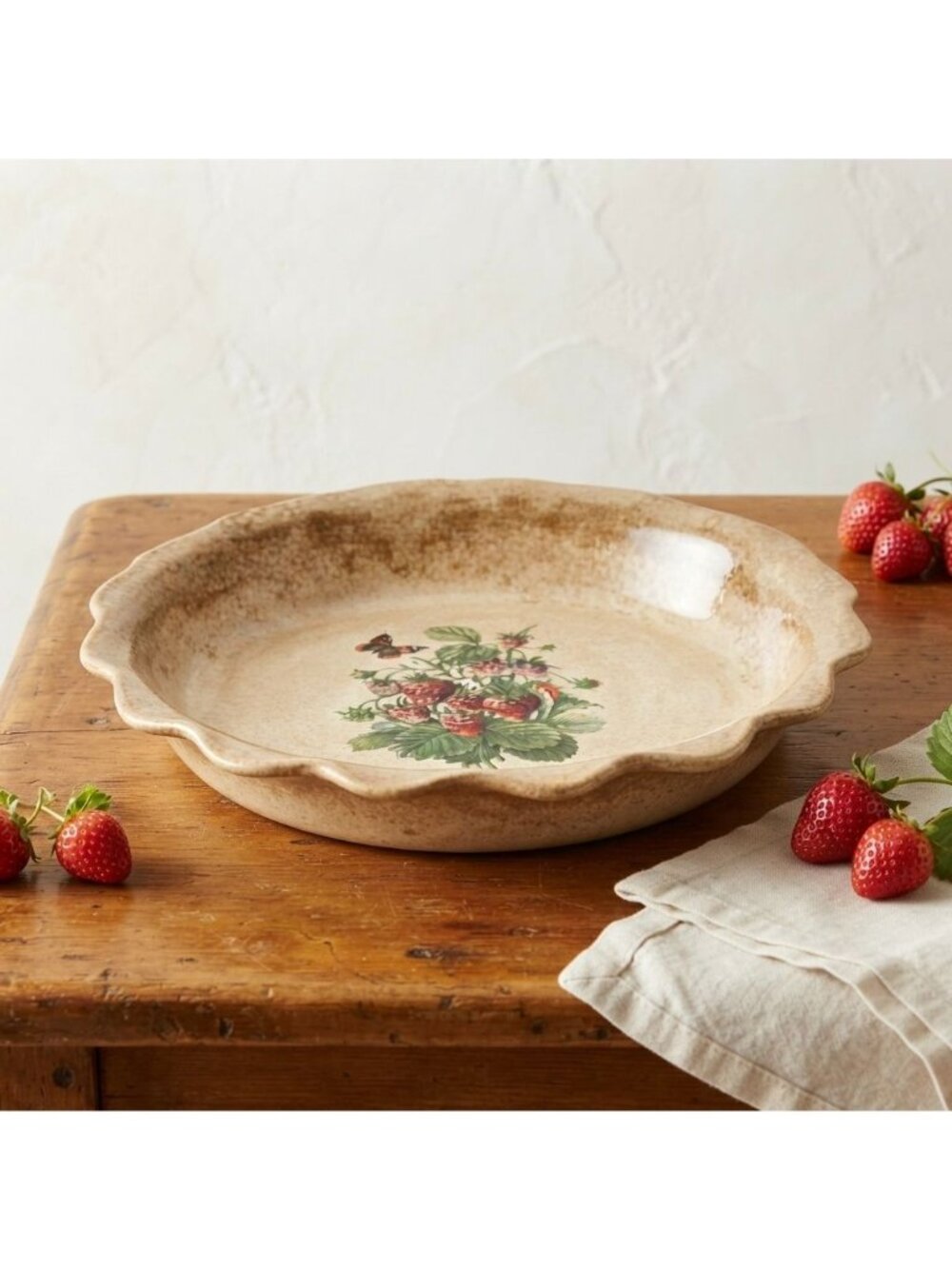 Vintage Bell Ceramics Strawberry Pie Plate Hand Painted Signed Bain 1980